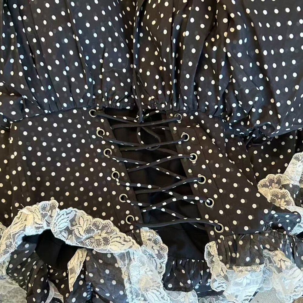Selkie The Black Polka Dot Cupid Midi Dress Small - Picture 6 of 10